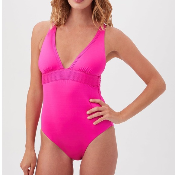 Trina Turk Monaco Pleated Plunge One-Piece Women's Size 14 - Picture 1 of 8